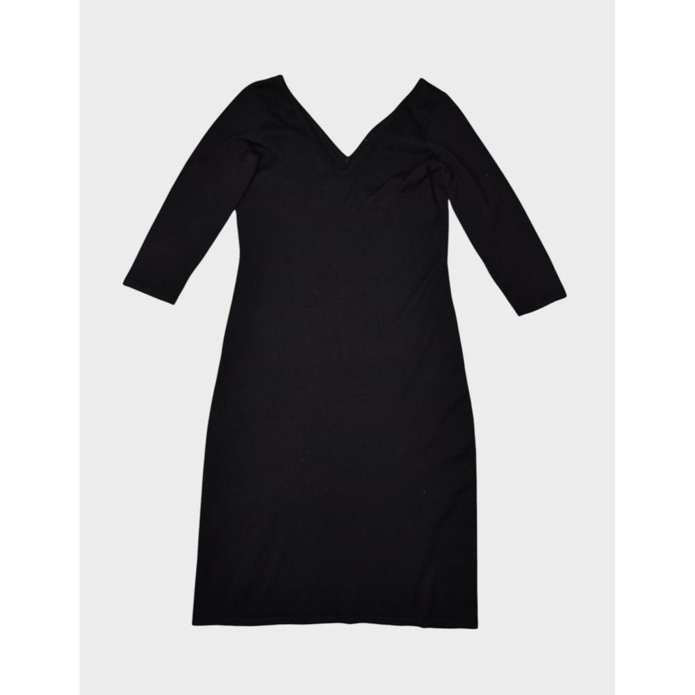 Lauren Ralph Lauren Dress Womens Medium Black Silk Blend Bodycon Midi V Neck